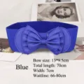 Blue elastic wide waist belt with large bow decoration for women, chic fashion waist cincher. - Blue