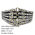 White animal print elastic belt with gold rings and rivets, fits 70-80cm waist - Black and White