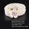 Eleganter vierreihiger elastischer Perlengürtel mit Strassblumen-Schnalle Größe M. - M款 65cm