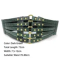 Vintage dark green crocodile embossed wide elastic corset belt with gold rivets and metal rings - Dark Green