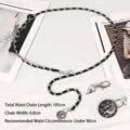 Elegant silver metal and black leather woven waist chain belt with coin pendant detail - Portrait Pendant / Silver Black Portrait