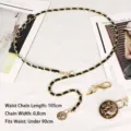 Elegant gold and black braided chain belt for women's dresses and suits. - Portrait Pendant / Gold Black Portrait