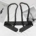 Elegant black beaded body chain harness vest accessory for women's outfit styling - Detachable Style (C440) / Black