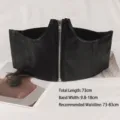 Black faux leather elastic corset belt with front zipper for women's waist slimming - Black