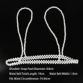 Elegant white pearl body chain harness with shoulder straps for waist decoration - Thin Style (C440) / White