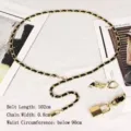 Elegant gold metal and black leather woven chain belt with lock pendant for women - Padlock Pendant / Gold Black Lock