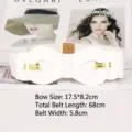 Elegant white wide elastic waist belt with large bow-knot buckle for women dresses and coats - White