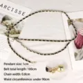 Double-layer gold-tone metal waist chain with woven black leather and ball pendant - Full Length 100cm/Chain Width 0.8cm / Gold