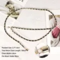 Double-layered gold metal chain belt with black woven leather for dress accessory - 100cm Length / Gold