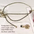 Elegant double-layered metal chain belt with a delicate gold rose pendant for dresses - Gold