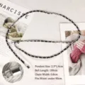 Elegant silver double-layer metal waist chain with black leather interwoven design - 100cm Length / Silver