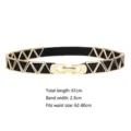 Elegant black elastic waist belt with gold geometric metal decor for dresses and sweaters - Hollow Triangle Style (XH560.1) / Flat 61cm (Width 2.3cm) / Gold