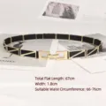 Vintage black elastic waist belt with gold geometric metal plates for women's dresses - Style D - Geometric Shape / Flat 67cm (Width 1.8cm) / Black