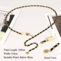 Eleganter goldener Metallkettengürtel mit gewebtem schwarzem Leder für Damenkleider - Modell A Hohlblume / Modell A Gold Schwarz Blume