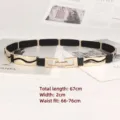 Retro elastic waist belt with gold metal buckle for dresses, length 67cm. - Style F - Wave Texture