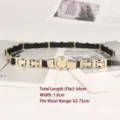 Vintage elastic waist belt with gold metal buckle for women, 1.6cm wide black band. - Style H - Hollow Round Style