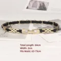 Vintage black elastic belt with gold metal infinity links for women's dresses - Style J - Crossed Ring Buckle