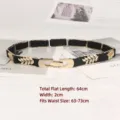 Vintage black elastic skinny belt for women with gold metal leaf buckle for dresses - Style K - Leaf Relief Style