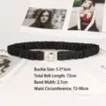 Eleganter schwarzer geraffter elastischer Taillengürtel für Damen mit silberner Schnalle für Kleider - Stil B