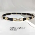 Vintage black elastic belt with decorative gold metal diamond accents, 66cm length, 2cm width - Style N - Golden Rhombus