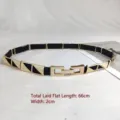 Vintage black elastic belt with gold geometric metal plates for dresses - Style O - Hollow Geometric Triangle