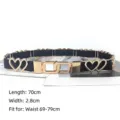 Retro elastic skinny belt for women with elegant gold heart-shaped buckle - Style Q - Heart Geometric Ring Buckle