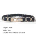 Vintage black elastic waist belt with gold interlocking metal buckle decoration - Style R - Interlocking Decorative Buckle