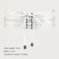 Elegant white lace-up elastic cinch belt with laser-cut patterns for women dresses - White