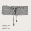 Fashionable grey elastic wide waist belt with lace-up design and laser-cut details - Gray