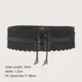 Fashionable black elastic wide corset belt with lace-up design and laser-cut edges. - Black