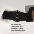 Schwarzer breiter elastischer Korsett-Taillengürtel mit drei Silberringen für Damen - Silberring Niet Stil (XH784) / Stil B Schwarz