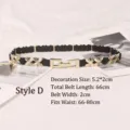 Elegant black elastic skinny belt for women featuring gold flower metal buckle decor - Clover Decoration Interlocking Style (XH785) / 66cmx2cm