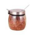 Kitchen glass seasoning jar with stainless steel flip lid and small metal serving spoon - Stainless Steel Lid 200ml (With Spoon)