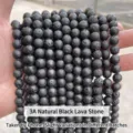 3A natural black lava stone loose beads for DIY jewelry making and bracelet accessories. - 4mm (Approx. 90 pcs/strand) / 3A Natural Black Lava Stone