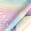 Holographic gradient gift wrapping paper with laser silver heart and LOVE patterns - Rainbow LOVE / 0.43*3m