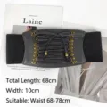 Fashionable wide black elastic corset belt with vintage lace-up detail for dresses - Black