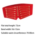 Roter Punk-Stil breiter elastischer Taillengürtel mit Goldketten und Nieten für Damen - Flache Länge 72cm / Rot