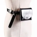 Mini black shiny jelly waist bag with adjustable grommet belt for women - Black