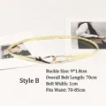 Gold metallic elastic thin waist belt for women, 1cm wide, adjustable hook buckle. - Hook Simple Style (H199-B) / Gold