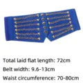 Breiter blauer elastischer Korsettgürtel mit Goldketten und Nieten für Punk-Stil - Flache Länge 72cm / Blau