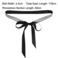 Elegante cintura in raso nero con strass scintillanti e fiocco regolabile per abiti - Lunghezza Totale 178cm / Nero