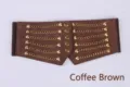 Modischer kaffeebrauner breiter elastischer Korsettgürtel mit Goldketten und Nieten im Punk-Stil - Flache Länge 72cm / Kaffeebraun