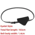 Black suede grommet belt with triangle waist pouch, 103cm length and 1.4cm width - Style A (Eyelet Decoration) / Black