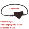Fashionable brown suede waist belt with a removable triangle pouch and metal eyelet details - Style A (Eyelet Decoration) / Coffee