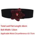 Black elastic waist belt for women with red rhinestone flower buckle - Length 66cm Width 5.8cm / Red