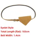 Elegant faux suede belt featuring a triangle mini pouch in tan brown for lipsticks - Style A (Eyelet Decoration) / Yellow