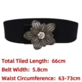 Versatile black elastic waist belt featuring a large sparkling rhinestone flower buckle accessory - Length 66cm Width 5.8cm / Yellow