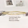 Gold elegant elastic waist chain belt with U-shaped interlocking metal buckle for dresses - Skinny (Length 63cm) / Gold
