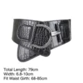 Punk style wide black faux crocodile skin corset belt with ornate silver D-ring buckle - Style B Gunmetal Buckle (XH908) / Length 79cm (Fits Waist 68-85cm) / Black