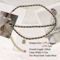 Elegant double-layer gold chain belt with black woven leather and padlock pendants - Gold & Black